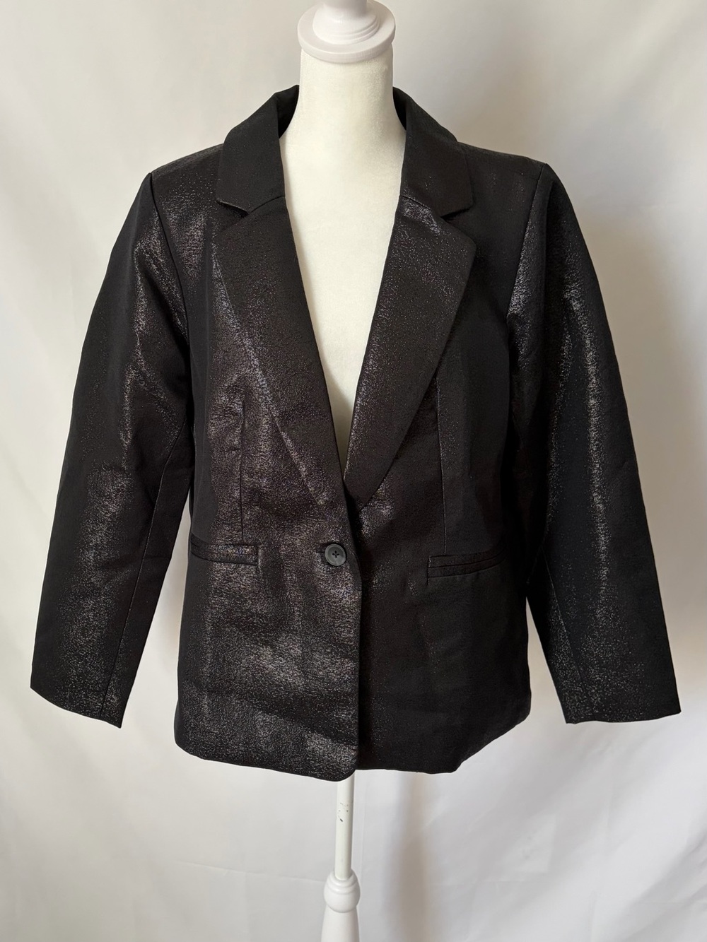 New Joan Rivers Red Carpet Metallic Shimmer Blazer Black, Petite Medium
